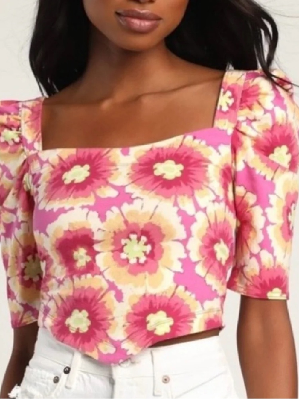 NWT Free People | Women’s Pink/Multi Floral Give Me More Puff Sleeve Top Size XS
